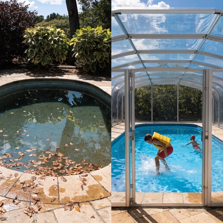 Before and after pool cover